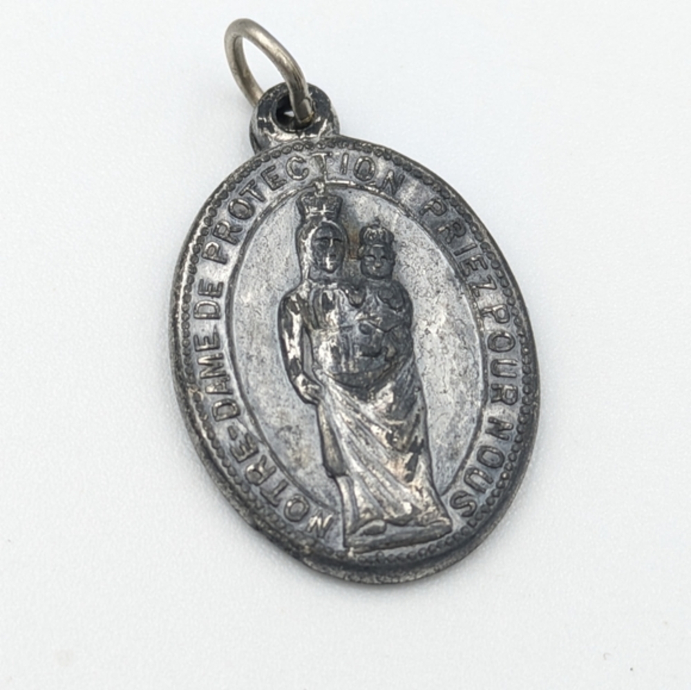 Vintage / Antique French Religious Medal: Our Lady of Protection Pendant